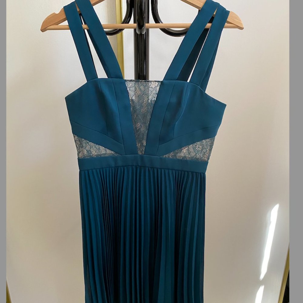 Teal Pleated Mini Dress BCBGMAXAZRIA